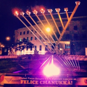 Giant menorah just outside my apartment, Piazza Bologna